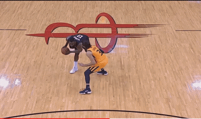 A Basketball Game Is Being Played On A Court That Says Toyota Center GIF