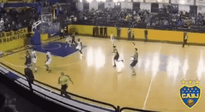 A Basketball Game Is Being Played On A Court With A Cabj Logo On The Side GIF