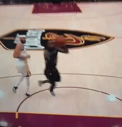 A Basketball Game Is Being Played On A Court With A Cleveland Cavaliers Logo On It GIF