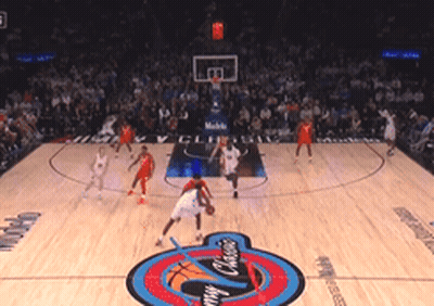 A Basketball Game Is Being Played On A Court With A Logo For My Choice GIF