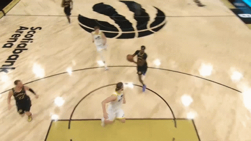 A Basketball Game Is Being Played On A Court With A Logo For Scotiabank Arena GIF