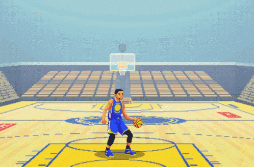 A Basketball Game Is Being Played On A Court With A Player Wearing A Blue Jersey That Says Golden State Warriors GIF