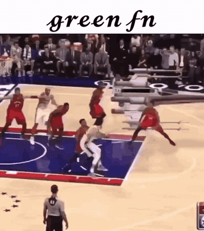A Basketball Game Is Being Played On A Court With The Words Green Fn Above It GIF