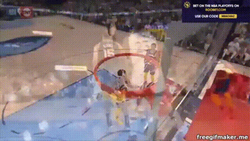 A Basketball Game Is Being Played On A Screen That Says " Bet On The Nba Playoffs On Rocket.com " GIF