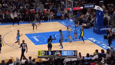 A Basketball Game Is Being Played With A Scoreboard Showing The Score At 12 To 9 GIF