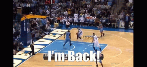 A Basketball Game Is Being Played With The Words I 'M Back At The Bottom GIF