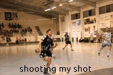 A Basketball Game Is Being Played With The Words Shooting My Shot In The Foreground GIF