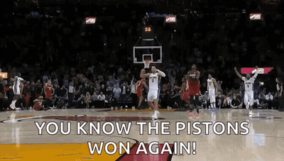 A Basketball Game Is Being Played With The Words " You Know The Pistons Won Again " In The Corner GIF