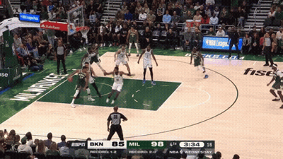 A Basketball Game Is Underway And The Score Is 98 To 98 GIF