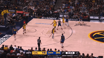 A Basketball Game Is Underway And The Scoreboard Shows The Score As 30 To 16 GIF