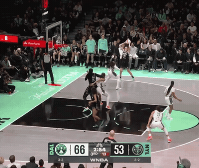 A Basketball Game Is Underway And The Scoreboard Shows The Score At 53 To 66 GIF