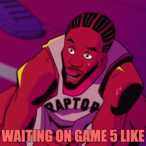 A Basketball Going Through A Hoop With The Words Waiting On Game 5 Like GIF