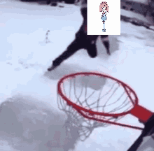 A Basketball Hoop In The Snow With A Picture Of A Girl On It GIF