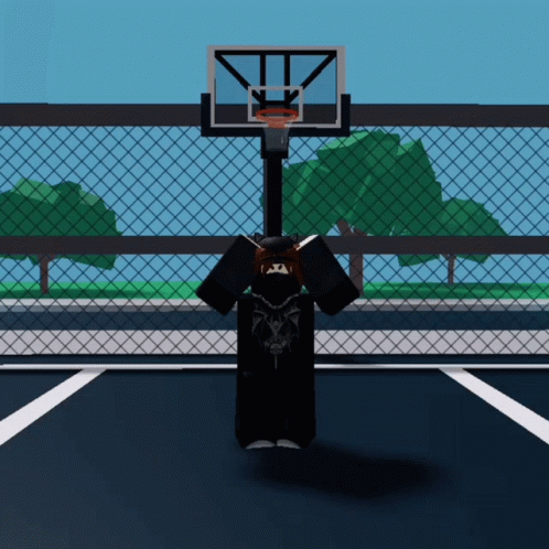 A Basketball Hoop With A Person Standing In Front Of It GIF