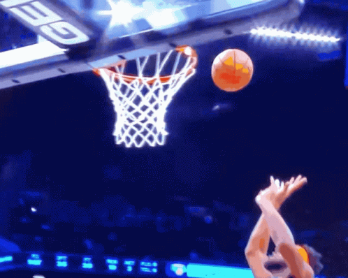 A Basketball Is Going Through A Net With A Gatorade Sign In The Background GIF