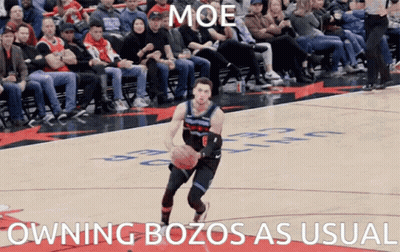 A Basketball Player Dribbles The Ball On A Court With A Caption That Says Moe GIF