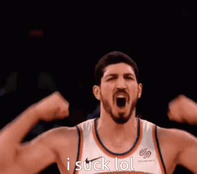 A Basketball Player Flexing His Muscles And Saying I Suck Lol GIF