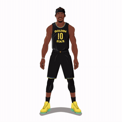 A Basketball Player For Golden State Is Standing In Front Of A Rainbow Background GIF