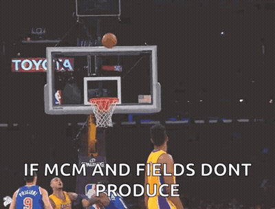 A Basketball Player For The Lakers Throws A Ball Into The Net GIF