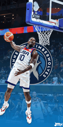 A Basketball Player For The Minnesota Timberwolves Jumps For The Ball GIF