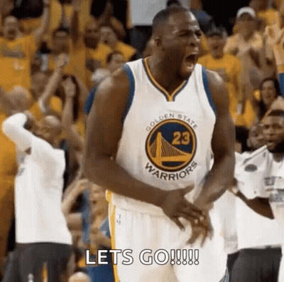 A Basketball Player From The Golden State Warriors Is Screaming In The Stands During A Game . GIF