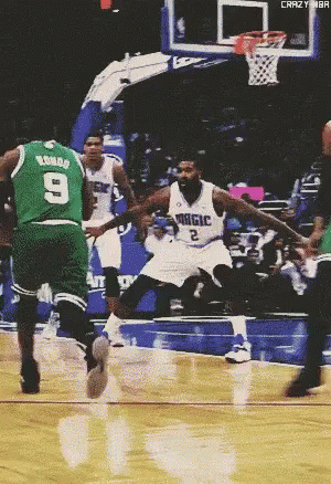 A Basketball Player In A Green Jersey With The Number 9 GIF