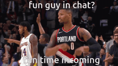 A Basketball Player In A Portland Jersey Dancing In Front Of A Crowd GIF