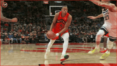 A Basketball Player In A Red Jersey With The Number 4 On It GIF