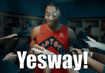 A Basketball Player Is Being Interviewed By A Bunch Of People With The Words Yesway In The Bottom Right Corner GIF