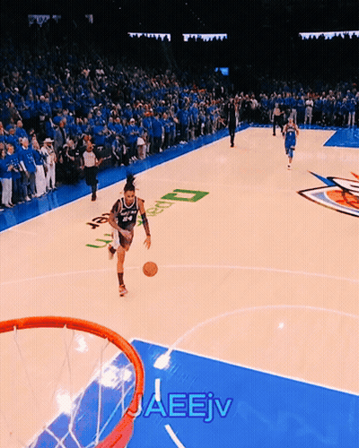 A Basketball Player Is Dribbling A Ball On A Court With The Word Jaeev Written On The Bottom GIF