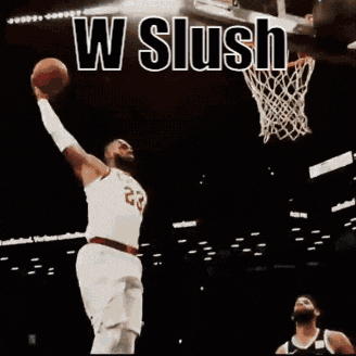 A Basketball Player Is Jumping In The Air With The Words W Slush Above Him GIF