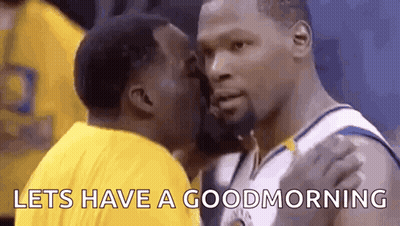 A Basketball Player Is Kissing Another Player On The Cheek While Another Player Says `` Lets Have A Good Morning '' . GIF