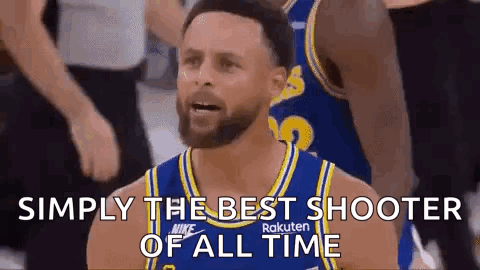 A Basketball Player Is Standing In Front Of A Crowd And Says `` Simply The Best Shooter Of All Time '' . GIF
