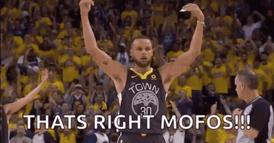 A Basketball Player Is Standing In Front Of A Crowd With His Arms In The Air And The Words `` Thats Right Mofos '' . GIF