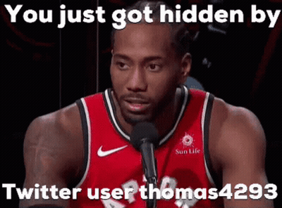 A Basketball Player Is Talking Into A Microphone And Says `` You Just Got Hidden By Twitter User Thomas4293 '' GIF