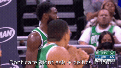 A Basketball Player Says " Dont Care Didnt Ask + Celtics In Four " To Another Player GIF
