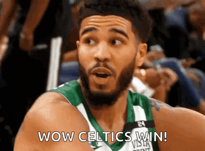A Basketball Player Says Wow Celtics Win On The Screen GIF