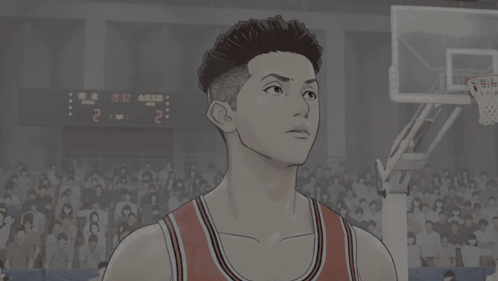A Basketball Player Stands In Front Of A Scoreboard That Says 2 To 1 GIF