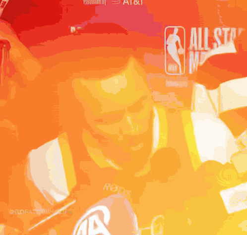 A Basketball Player Stands In Front Of An All Star Advertisement GIF