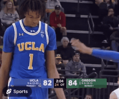 A Basketball Player Wearing A Blue Jersey That Says Ucla GIF