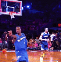 A Basketball Player Wearing A Blue Jersey That Says Warriors On It GIF