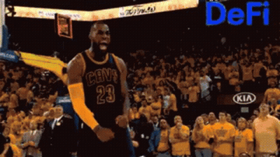 A Basketball Player Wearing A Cavs Jersey Is Celebrating GIF