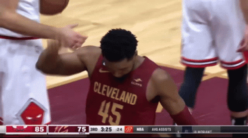 A Basketball Player Wearing A Cleveland 45 Jersey On The Court GIF