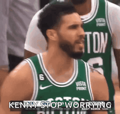 A Basketball Player Wearing A Green Jersey With The Number 6 On It Is Standing On A Court . GIF