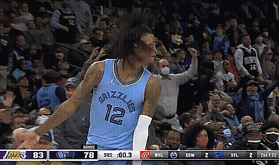 A Basketball Player Wearing A Grizzlies Jersey Celebrates GIF