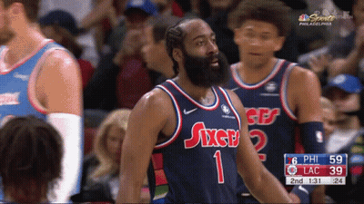 A Basketball Player Wearing A Jersey That Says Sixers GIF