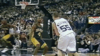 A Basketball Player Wearing A Jersey With The Number 55 GIF
