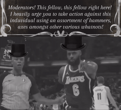 A Basketball Player Wearing A Lakers Jersey Is Standing Next To A Referee Wearing A Top Hat GIF