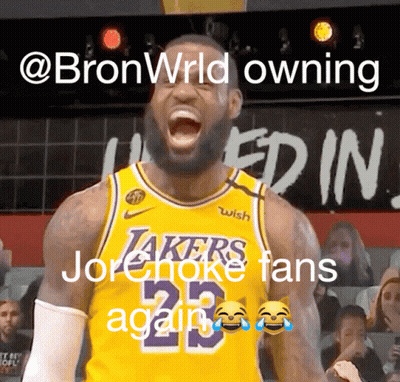 A Basketball Player Wearing A Lakers Jersey With The Number 23 On It GIF
