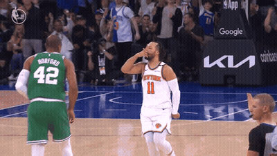 A Basketball Player Wearing A Number 42 Jersey Stands Next To A Basketball Player Wearing A Number 11 Jersey GIF